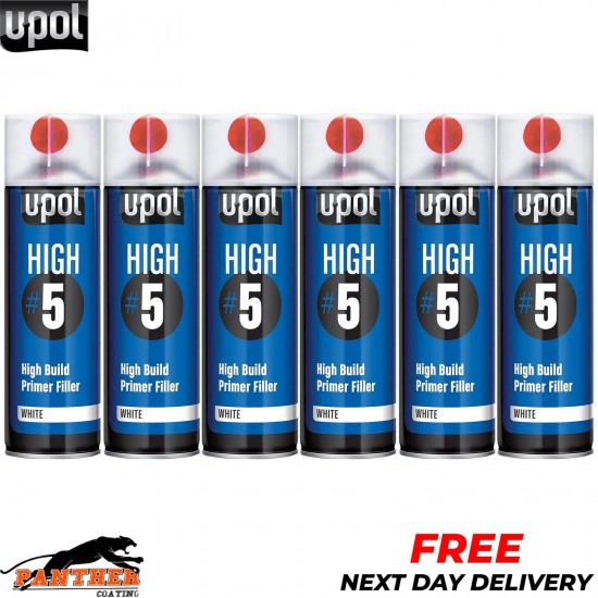 6X UPOL HIGH BUILD HIGH #5 PRIMER 450ML AEROSOL U-POL - WHITE