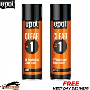 2X UPOL CLEAR #1 1k Clear Lacquer Clearcoat Aerosol 450ml U-POL UV Resistant