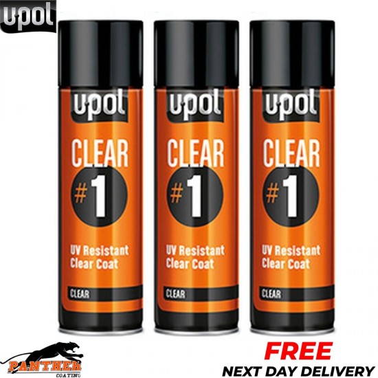 3X UPOL CLEAR #1 1k Clear Lacquer Clearcoat Aerosol 450ml U-POL UV Resistant
