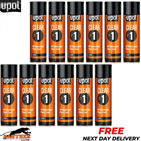 12X UPOL CLEAR #1 1k Clear Lacquer Clearcoat Aerosol 450ml U-POL UV Resistant