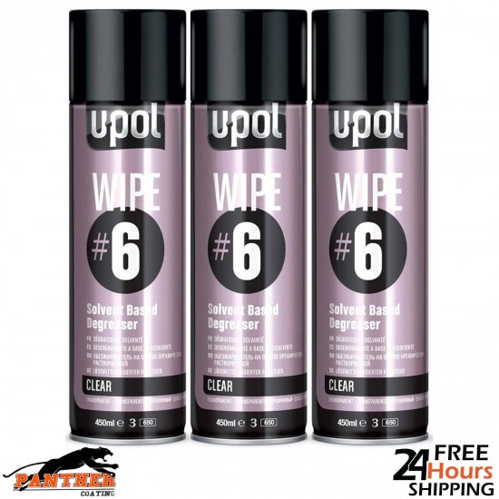 3x UPOL Wipe #6 Solvent Based Degreaser - 450ml Aerosol Panel Wipe Cleaner