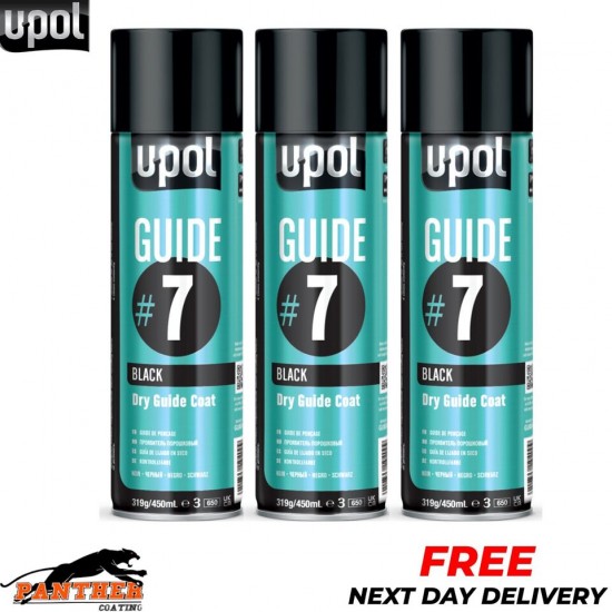 3x Upol Guide #7 Dry Guide Coat Dry Or Wet Filler Paint Defect Aerosol - 450ml
