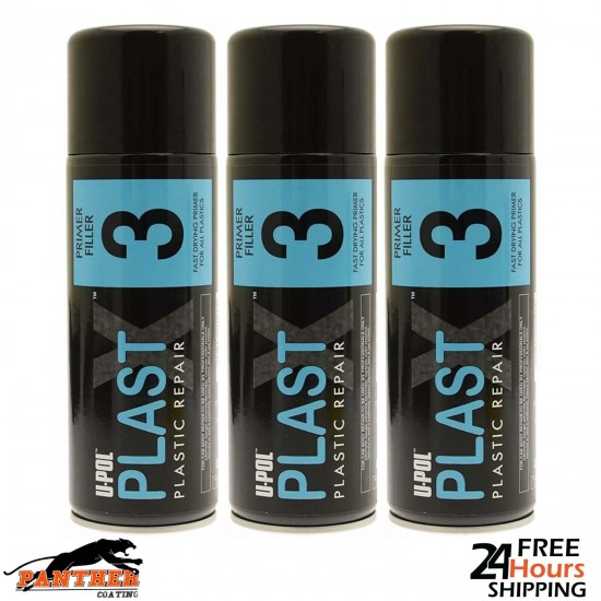 3x Upol PlastX3 Primer Filler Aerosol Plastic Bumper/Trim Paint PLAS/3 400ml