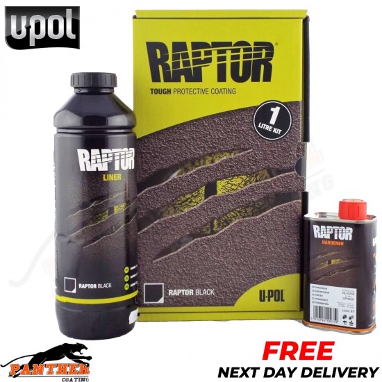 UPOL RAPTOR BLACK TRUCK BED LINER 1L KIT (U-POL 750ml Raptor & 250ml Hardener)