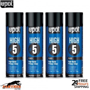 4x UPOL HIGH BUILD HIGH #5 PRIMER 450ML AEROSOL U-POL - BLACK
