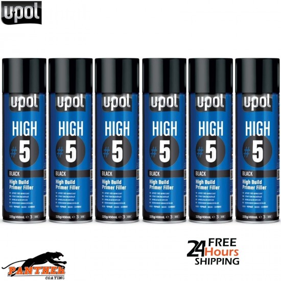 6x UPOL HIGH BUILD HIGH #5 PRIMER 450ML AEROSOL U-POL - BLACK