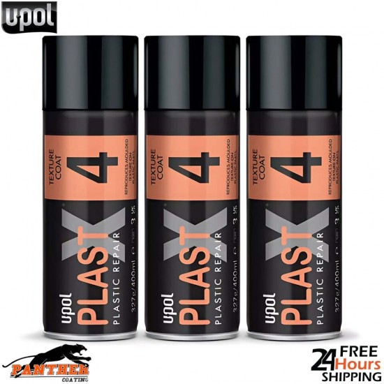 3X UPOL PLAST X 4 - FINE GRAIN FIN TEXTURED PAINT AEROSOL FOR TRIM - 400ML