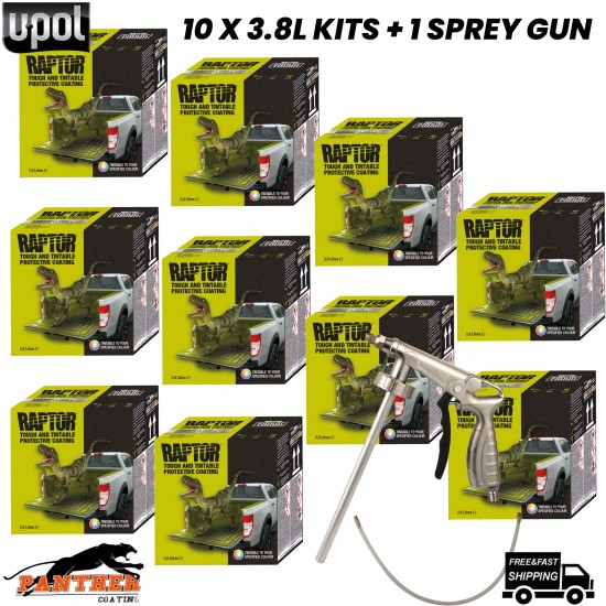 10x UPOL RAPTOR BED LINER TOUGH COATING 3.8L KITS + APPLICATOR GUN/1 *TINTABLE*