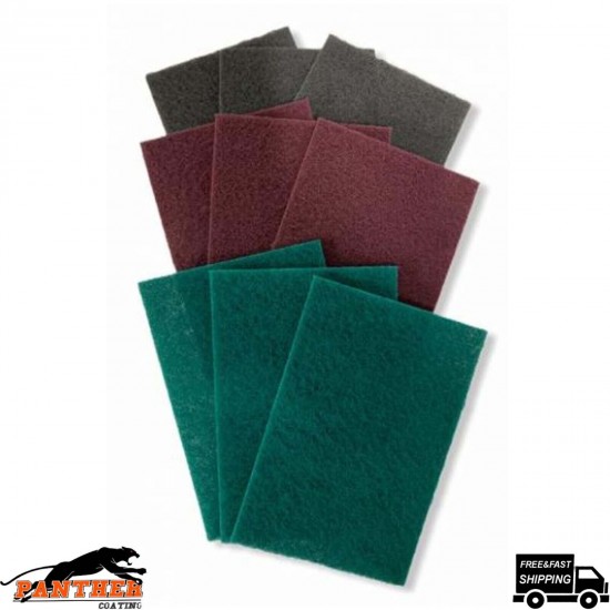 9 Mixed Scotchbrite Abrasive Finishing Pads Green Red Grey x3 of Each Mix