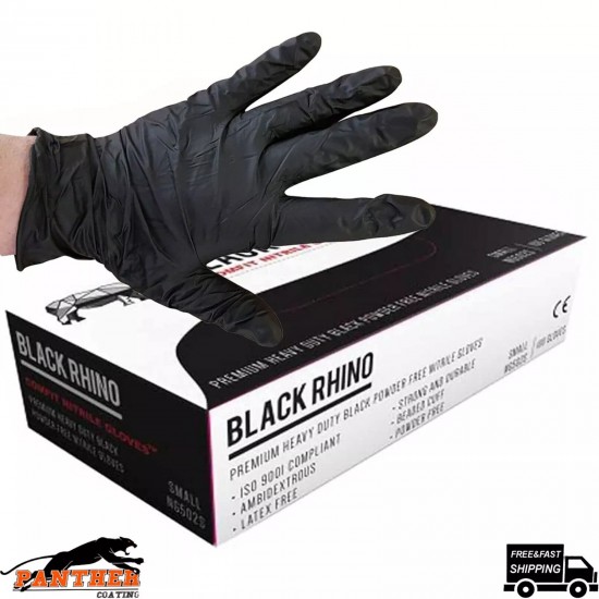 Nitrile Gloves Black Rhino HD Pack of 100 Medium, Large and Extra Large NG502FM