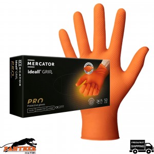 Nitrile Gloves Orange HD Mercator IDEALL Grip Multi-Use Strong (Large 25 pairs)