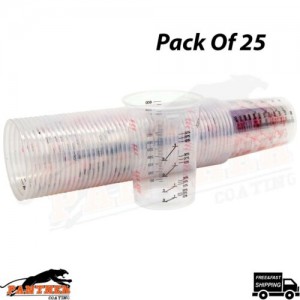 Pack 25 Car Paint Plastic Mixing Cups 600ML 4:1 / 3:1 / 2:1 / 10% 20% 30% Grads