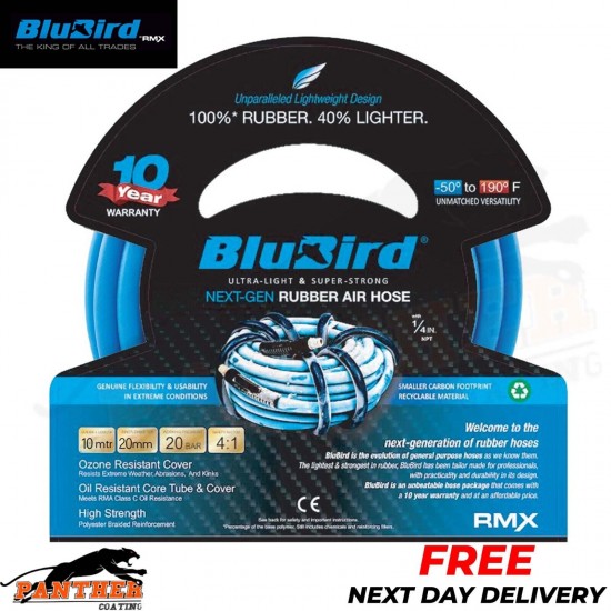 BluBird -15 Meter Rubber Air Hose (Ultra Light Weight) 10mm inner diameter 20bar