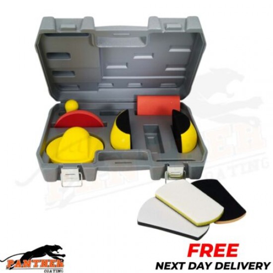 SANDING BLOCK KIT -9 Pcs Set Case For Detailing Car Body Work Repair Hook & Loop