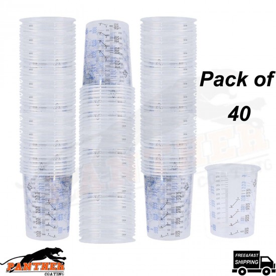 40x 600ml Plastic Paint Mixing cups Car Paint Plastic Mixing Cups 600ML