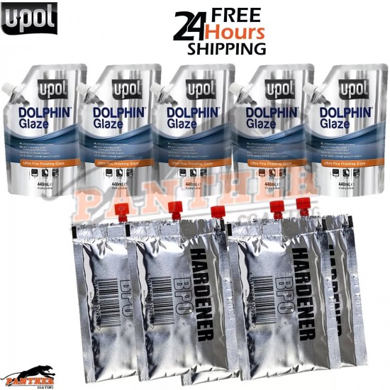 U-POL Dolphin Glaze 440ml (Pack of 5) | Fine Finishing Filler + BPO Hardener