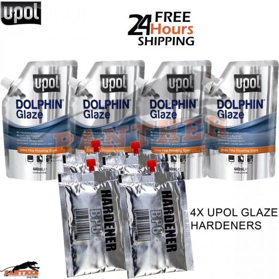 U-POL Dolphin Glaze 440ml (Pack of 4) | Fine Finishing Filler + BPO Hardener