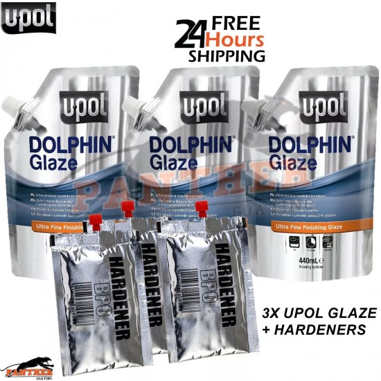 U-POL Dolphin Glaze 440ml (Pack of 3) | Fine Finishing Filler + BPO Hardener