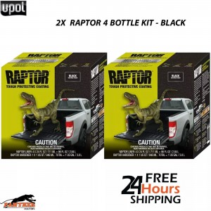 2 X UPOL 3.8L RAPTOR TRUCK BED LINER KITS * 7.6 LTR DEAL/8 BOTTLES - BLACK