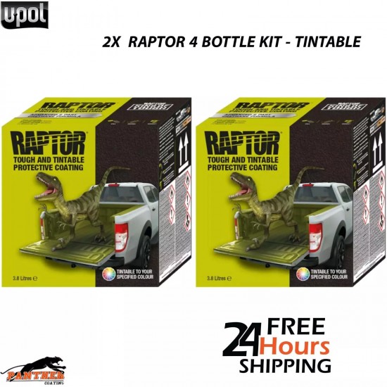 2 X UPOL 3.8L RAPTOR TRUCK BED LINER KITS * 7.6 LTR DEAL/8 BOTTLES - TINTABLE
