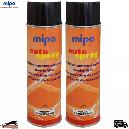 2X MIPA BROWN CAVITY WAX BODY PROTECTION SPRAY AEROSOL 500ML + EXTENSION NOZZLE