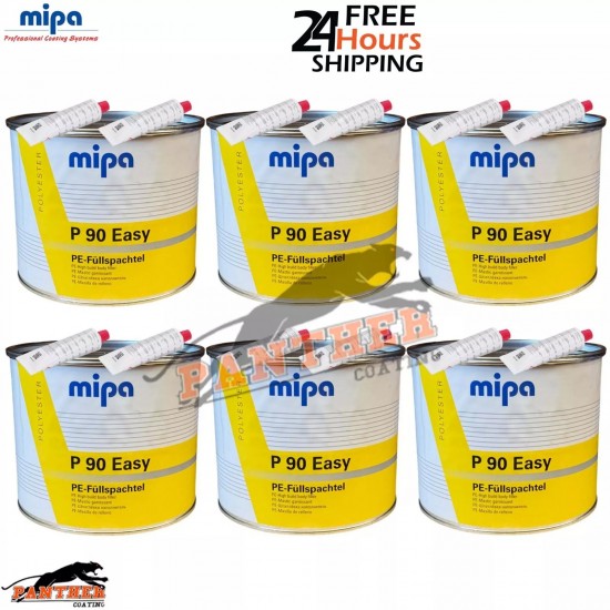 6X MIPA P90 EASY BODY FILLER 4KG - PE high build body filler including hardener