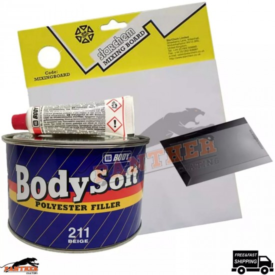 HB Body 211 filler 1KG With Hardener, Onion Board & Spreader