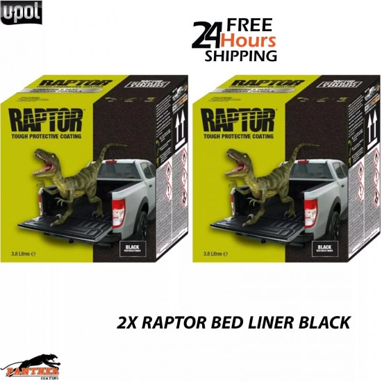 2 X U-POL RAPTOR BED LINER UPOL 3.8 KIT *BLACK* 7.6LTR DEAL - INCLUDES HARDENER