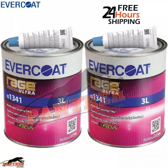 2x EVERCOAT 101341 RAGE ULTRA BODY FILLER BEIGE WITH BPO HARDENER 3L