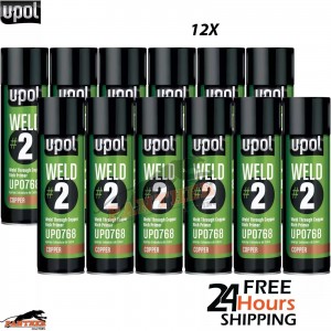 12 X UPOL WELD # 2 WELD THROUGH PRIMER COPPER U-POL AEROSOL 450ML