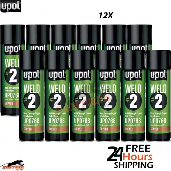 12 X UPOL WELD # 2 WELD THROUGH PRIMER COPPER U-POL AEROSOL 450ML