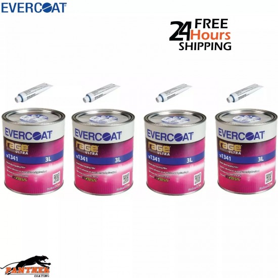 4 X EVERCOAT 101341 RAGE ULTRA BODY FILLER BEIGE WITH BPO HARDENER 3L
