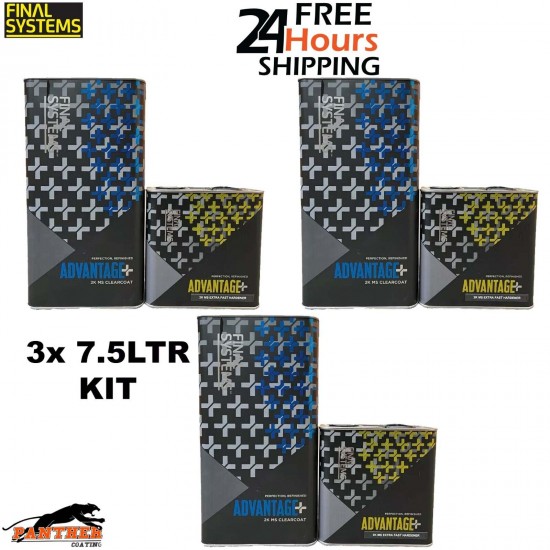 3x Final Systems Advantage+ 2K MS ClearCoat With Extra Fast Hardener 7.5LTR KIT