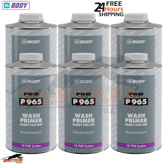 6X HB Body P965 1K Wash Etch Primer 1L - Transparent for Aluminium, Galvanized