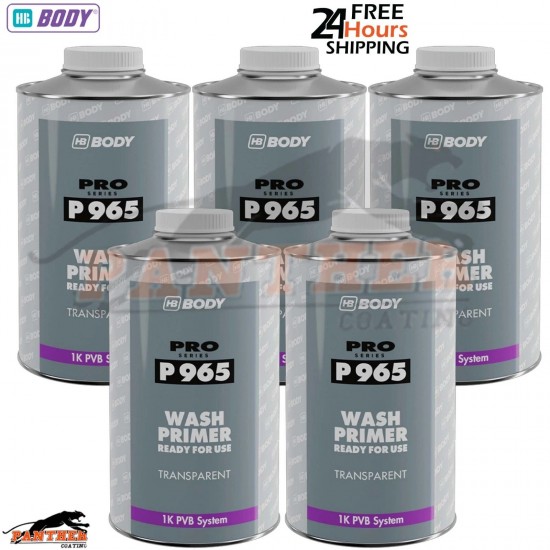 5X HB Body P965 1K Wash Etch Primer 1L - Transparent for Aluminium, Galvanized