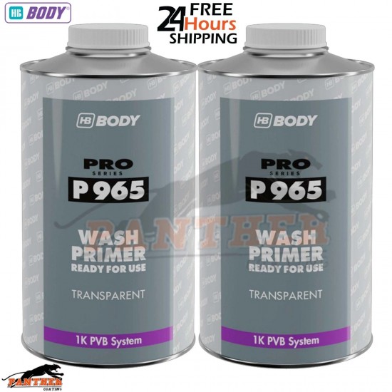2X HB Body P965 1K Wash Etch Primer 1L - Transparent for Aluminium, Galvanized