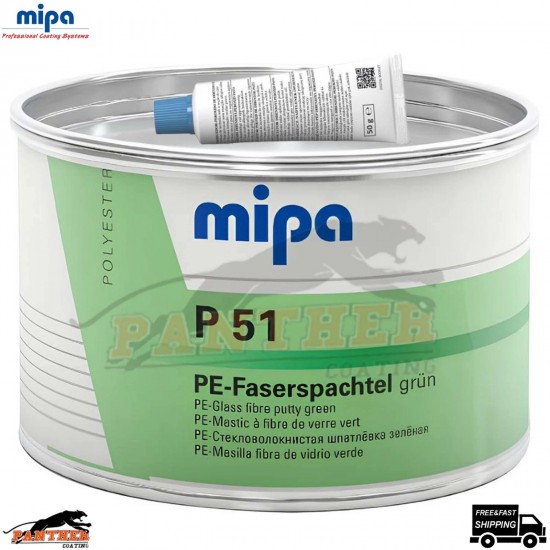 MIPA P51 Fibreglass Body Filler 1KG Green – Waterproof Car Putty + Hardener