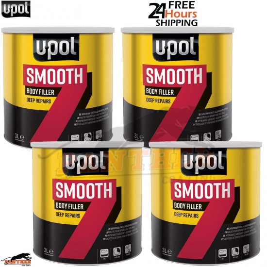 4x U-POL Smooth 7 Body Filler 3L – Includes BPO Hardener for Auto Repairs