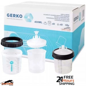 GERKO PAINT CUPS SYSTEM 400ML X 50 LIDS LINERS 1X OUTER 125PPU PPS SPRAY MIXING
