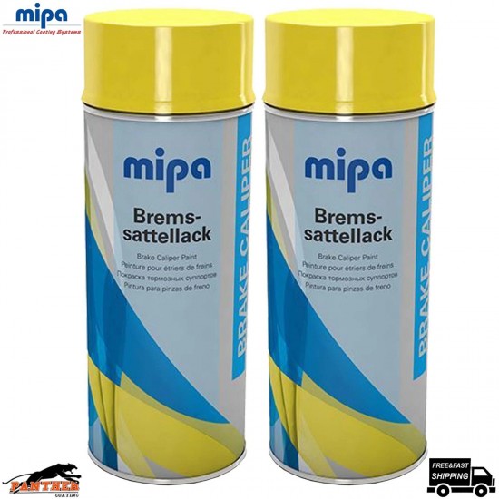 2x Mipa Brake Caliper Paint Spray 400ml - Yellow High-Temp Aerosol Coating