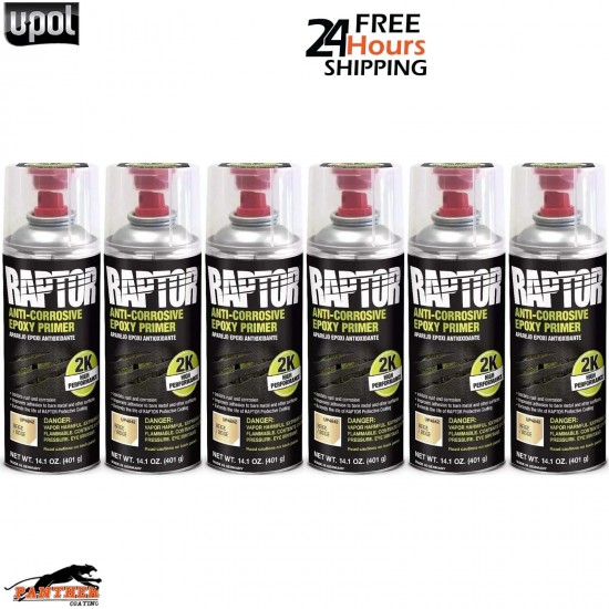 6X U-POL Raptor 2K Anti-Corrosive Epoxy Primer Beige Aerosol 400ml