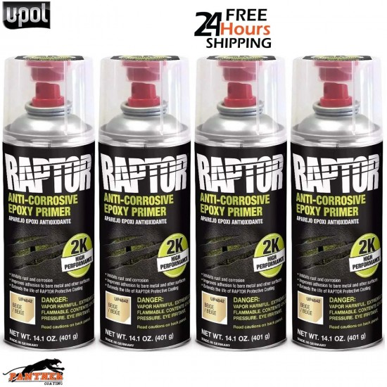 4X U-POL Raptor 2K Anti-Corrosive Epoxy Primer Beige Aerosol 400ml