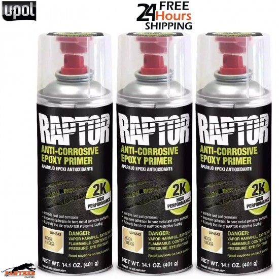 3X U-POL Raptor 2K Anti-Corrosive Epoxy Primer Beige Aerosol 400ml