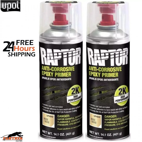 2X U-POL Raptor 2K Anti-Corrosive Epoxy Primer Beige Aerosol 400ml