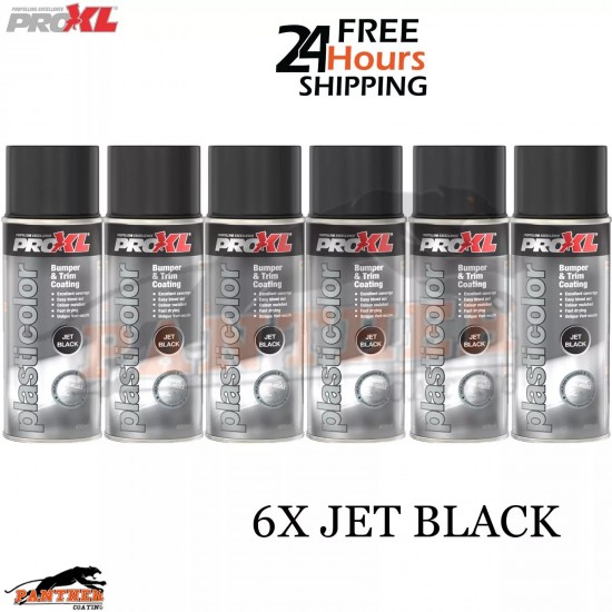 6x PROXL Bumper Trim Paint 400ML Spray Jet Black PC5JB Plasticolor