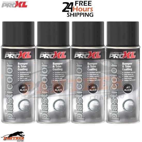 4x PROXL Bumper Trim Paint 400ML Spray Jet Black PC5JB Plasticolor