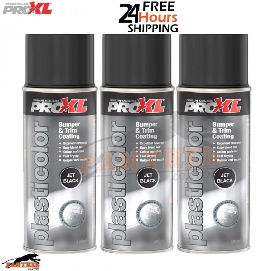 3x PROXL Bumper Trim Paint 400ML Spray Jet Black PC5JB Plasticolor