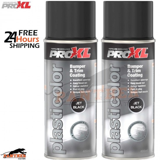 2x PROXL Bumper Trim Paint 400ML Spray Jet Black PC5JB Plasticolor
