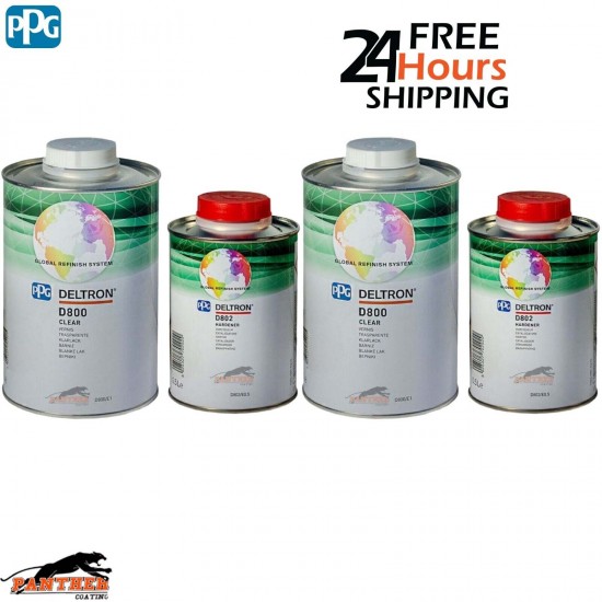 2X PPG DELTRON D800 CLEARCOAT & D802 HARDENER KIT 1.5LTR