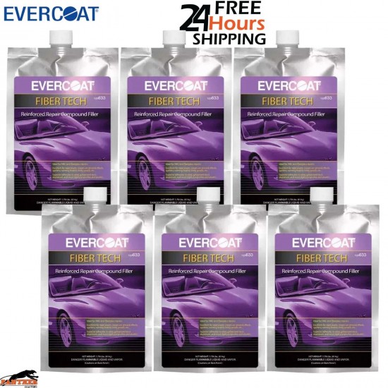 6x EVERCOAT FIBER TECH REINFORCED REPAIR COMPOUND FILLER 709ML INC HARDENER